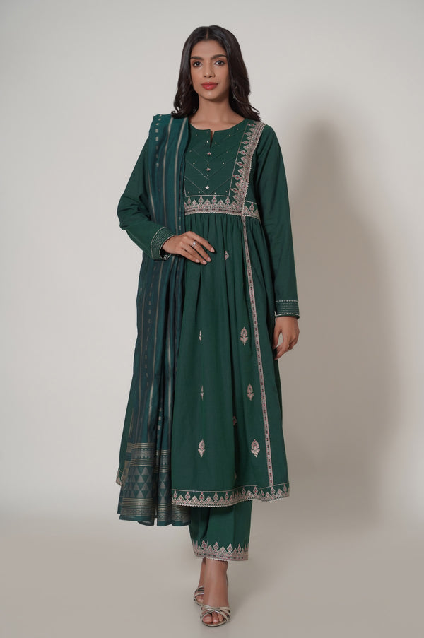 Unstitched 3 Piece Embroidered Yarn Dyed Suit