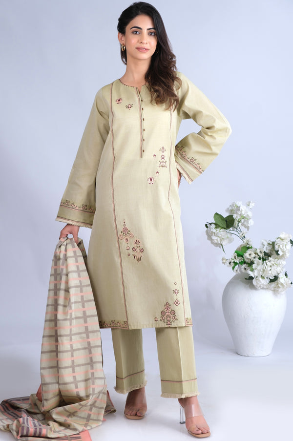 Unstitched 3 piece embroidered Jacquard suit