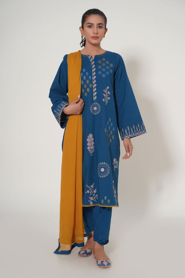 Unstitched 3 Piece Embroidered Cambric Suit
