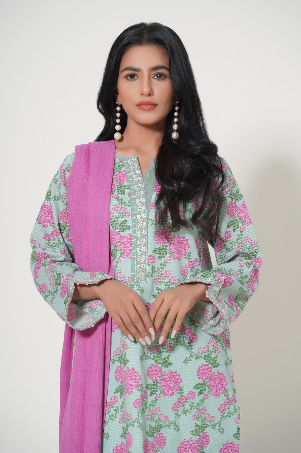 Unstitched 3 Piece Printed Dobby Lawn