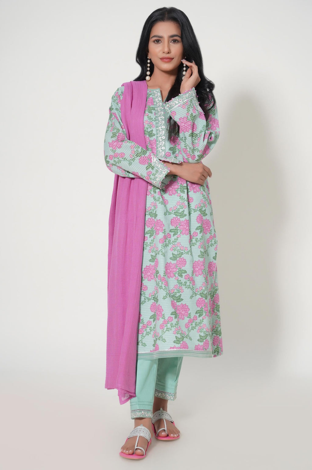 Unstitched 3 Piece Printed Dobby Lawn