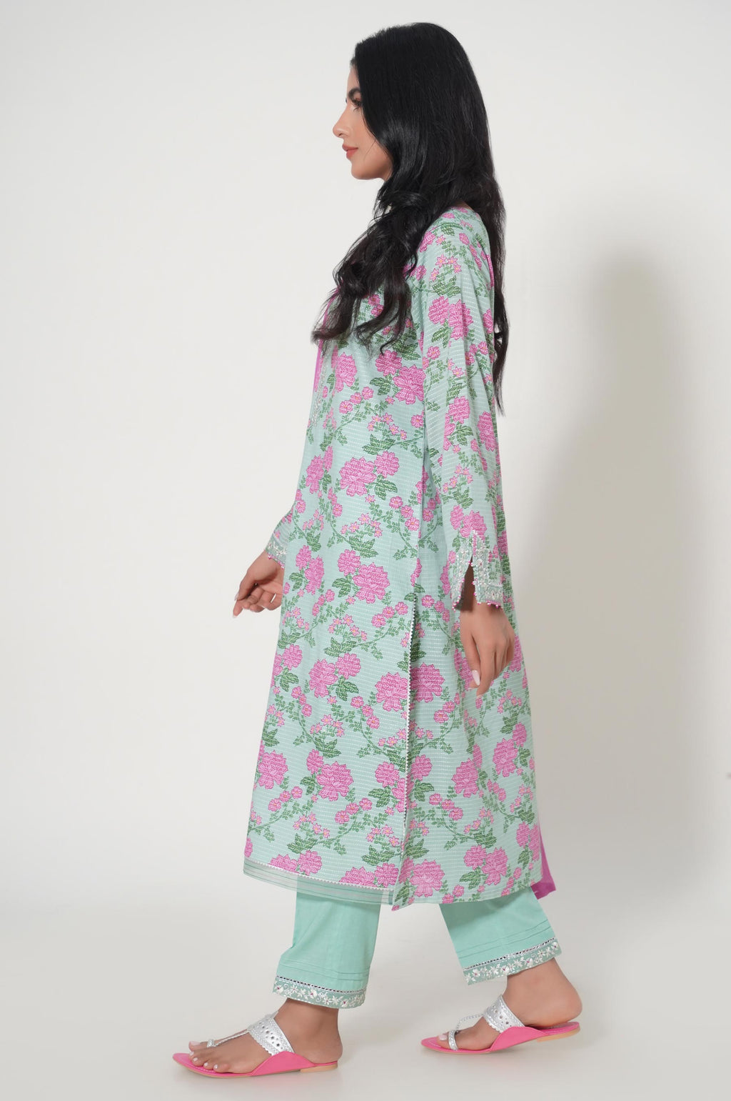 Unstitched 3 Piece Printed Dobby Lawn
