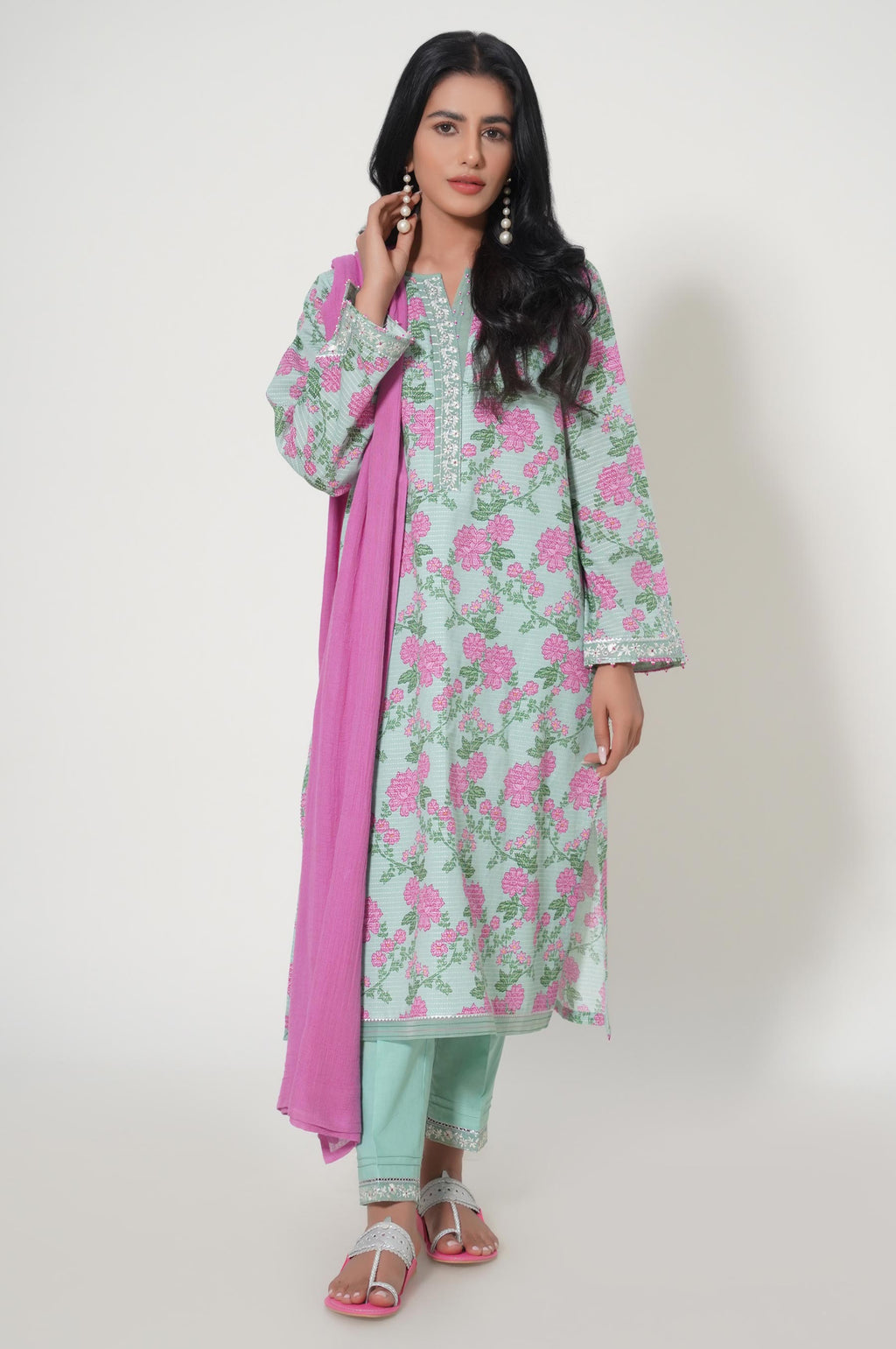 Unstitched 3 Piece Printed Dobby Lawn