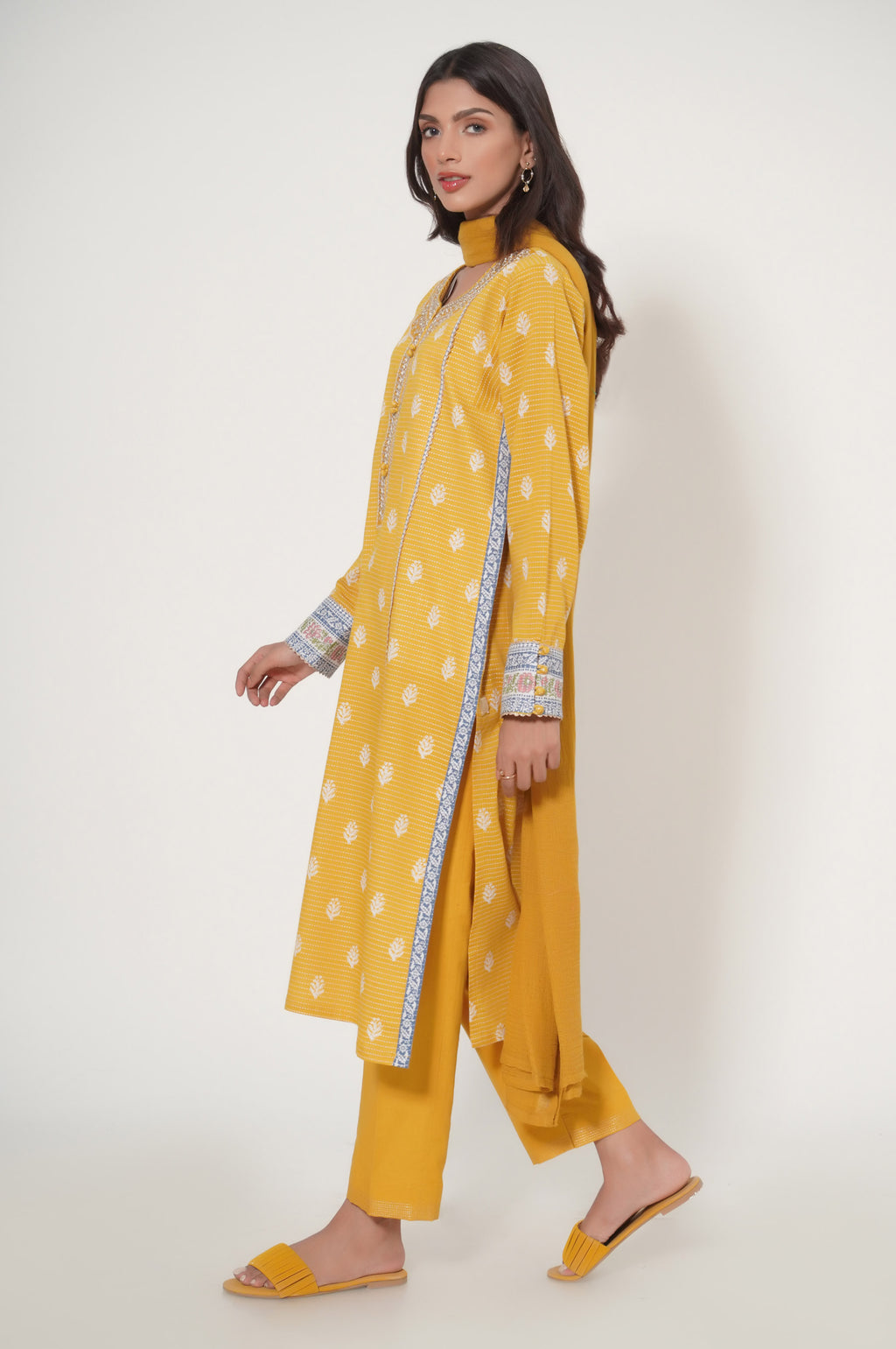 Unstitched 3 Piece Printed Embroidered Dobby Lawn