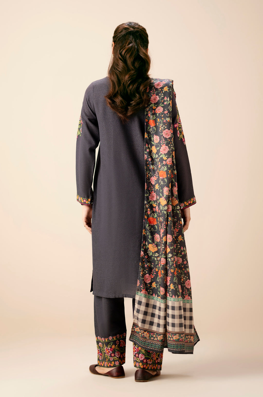 Unstitched 3 Piece Embroidered Cotton Satin Suit