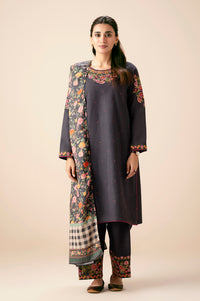 Unstitched 3 Piece Embroidered Cotton Satin Suit
