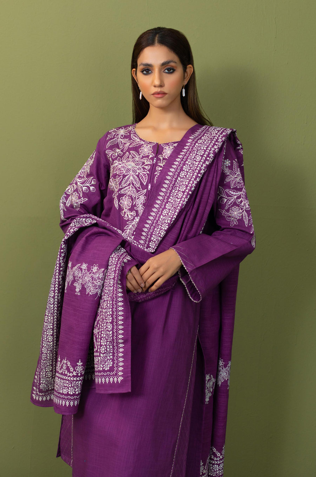 Stitched 3 Piece  Embroidered Both Side Slub Suit