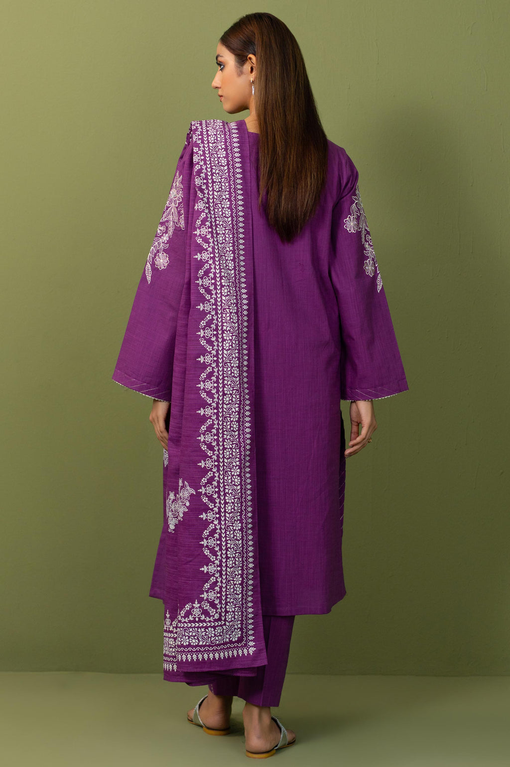 Stitched 3 Piece  Embroidered Both Side Slub Suit