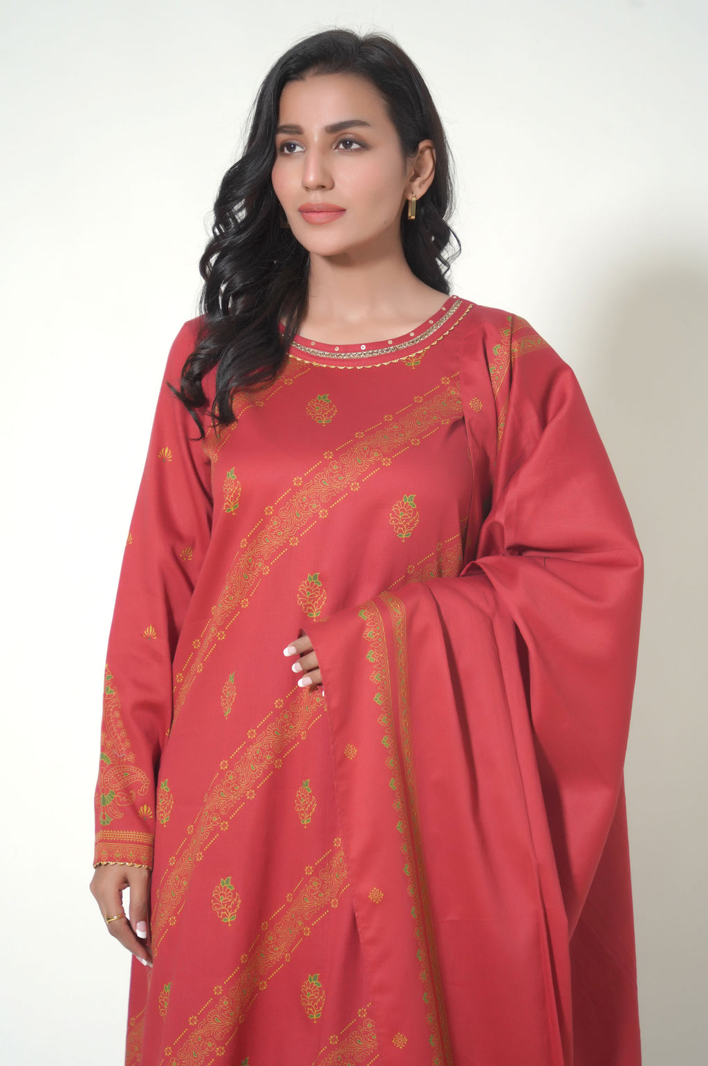 Unstitched 3 Piece Paste Printed Cottle Suit