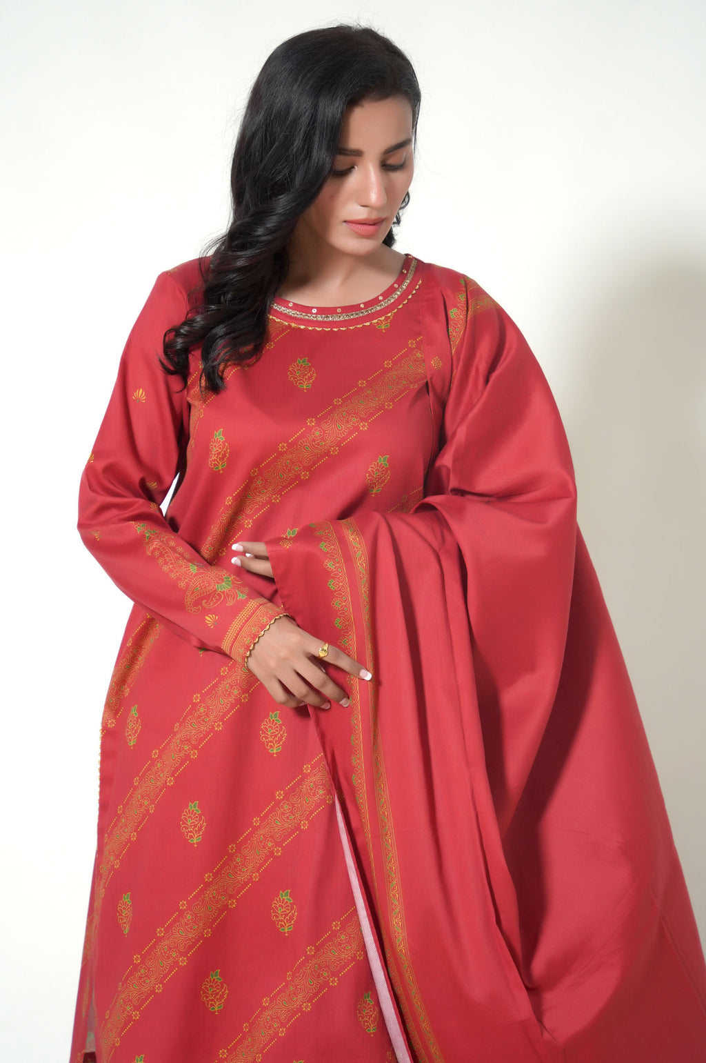 Unstitched 3 Piece Paste Printed Cottle Suit