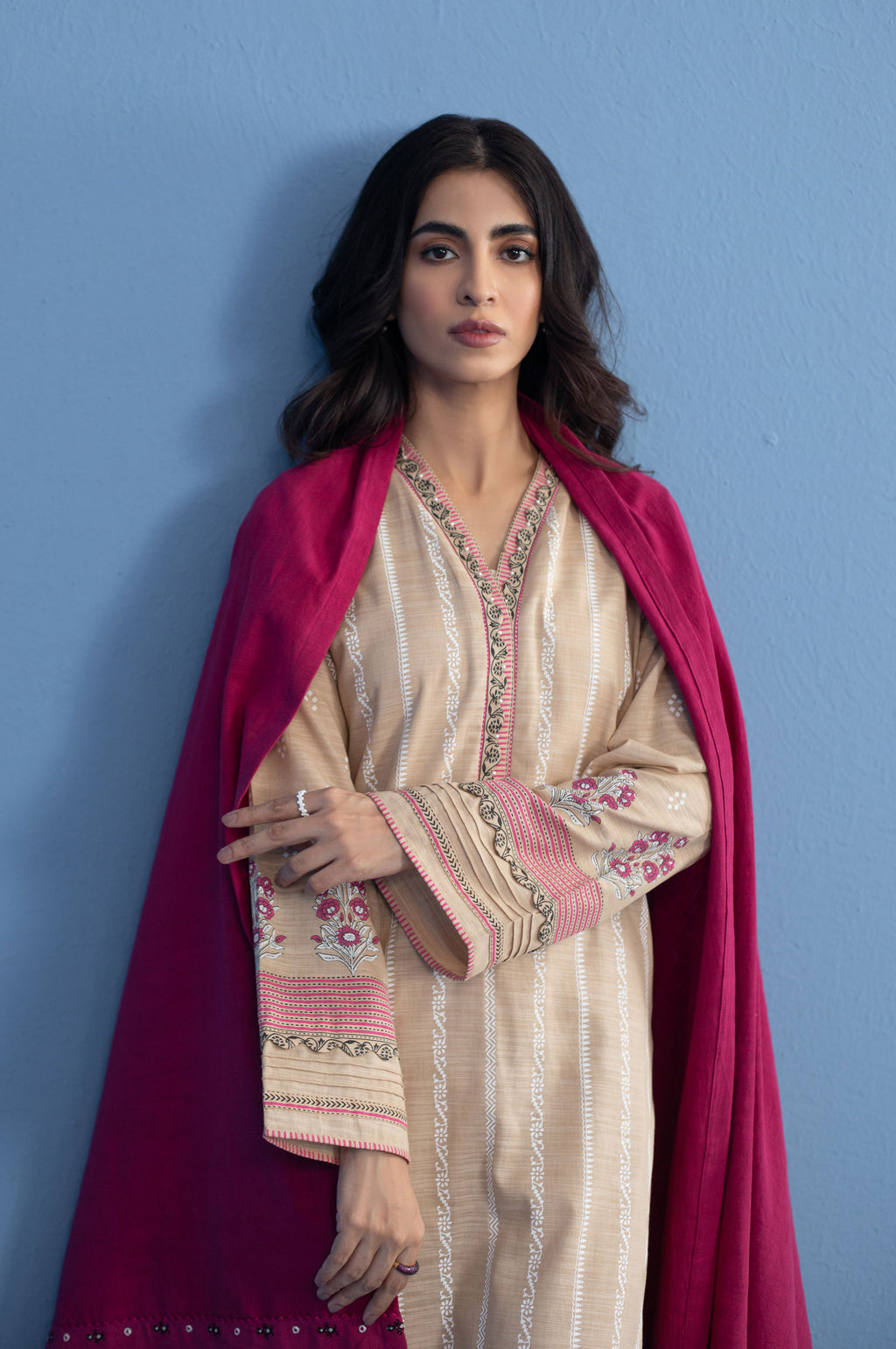 Unstitched 3 Piece Paste Printed Khaddar Suit