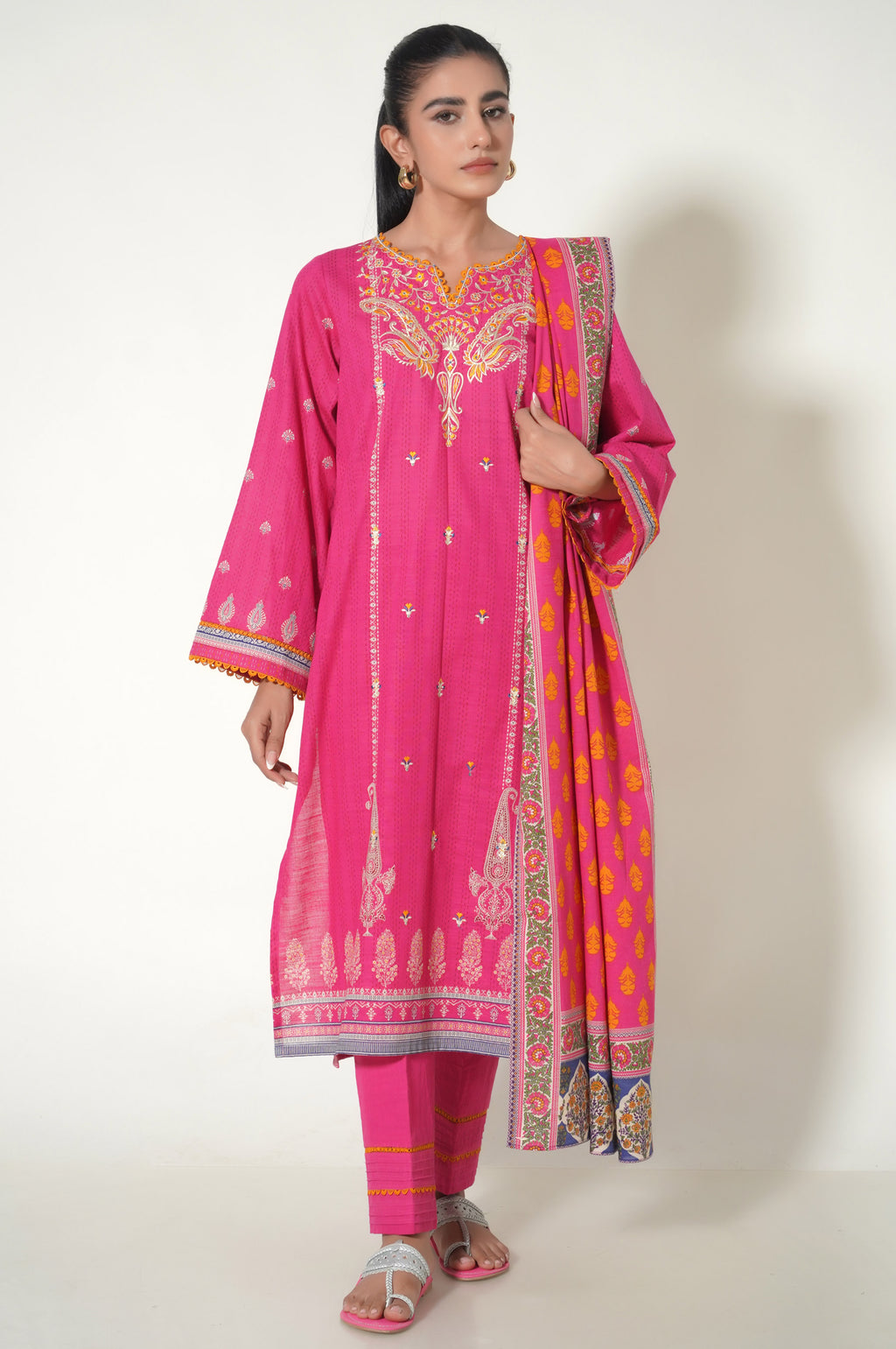 Stitched 3 Piece Embroidered Khaddar Suit