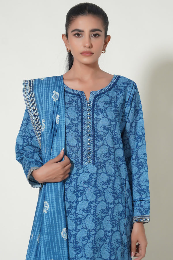 Unstitched 3 Piece Printed Khaddar Suit