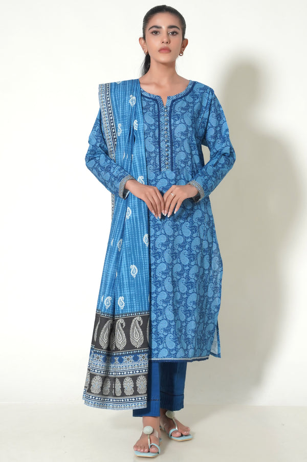 Stitched 3 Piece Printed Khaddar Suit