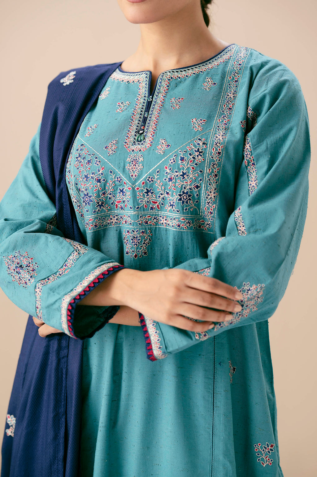 Unstitched 3 Piece Embroidered Multi Neps Suit