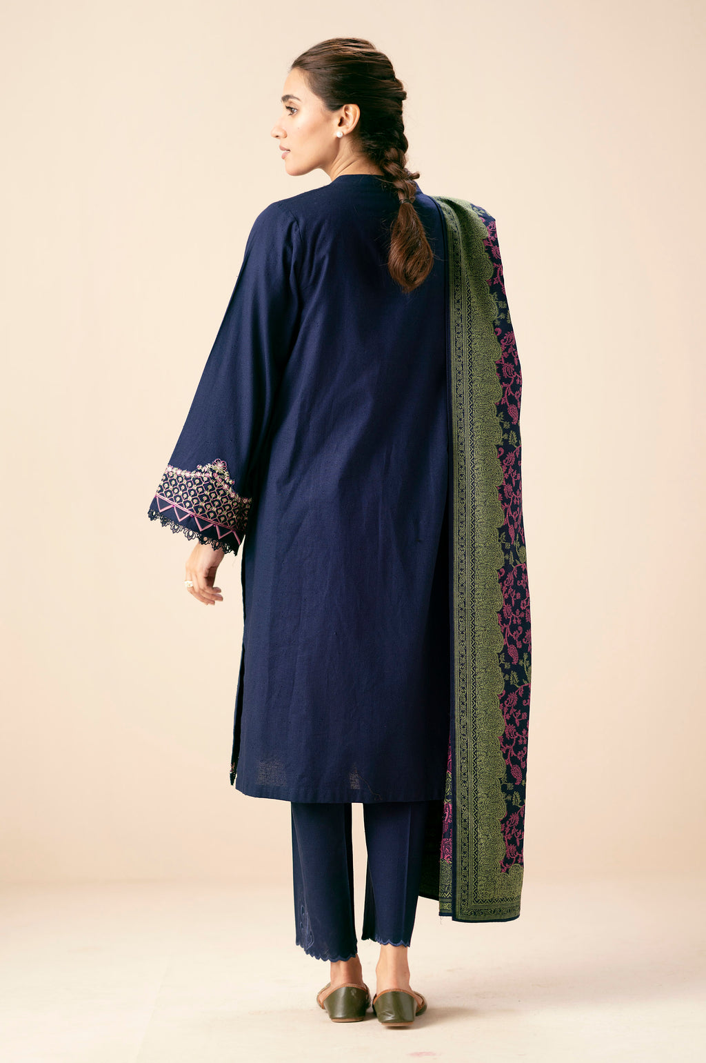 Unstitched 3 Piece Embroidered Textured Slub Suit