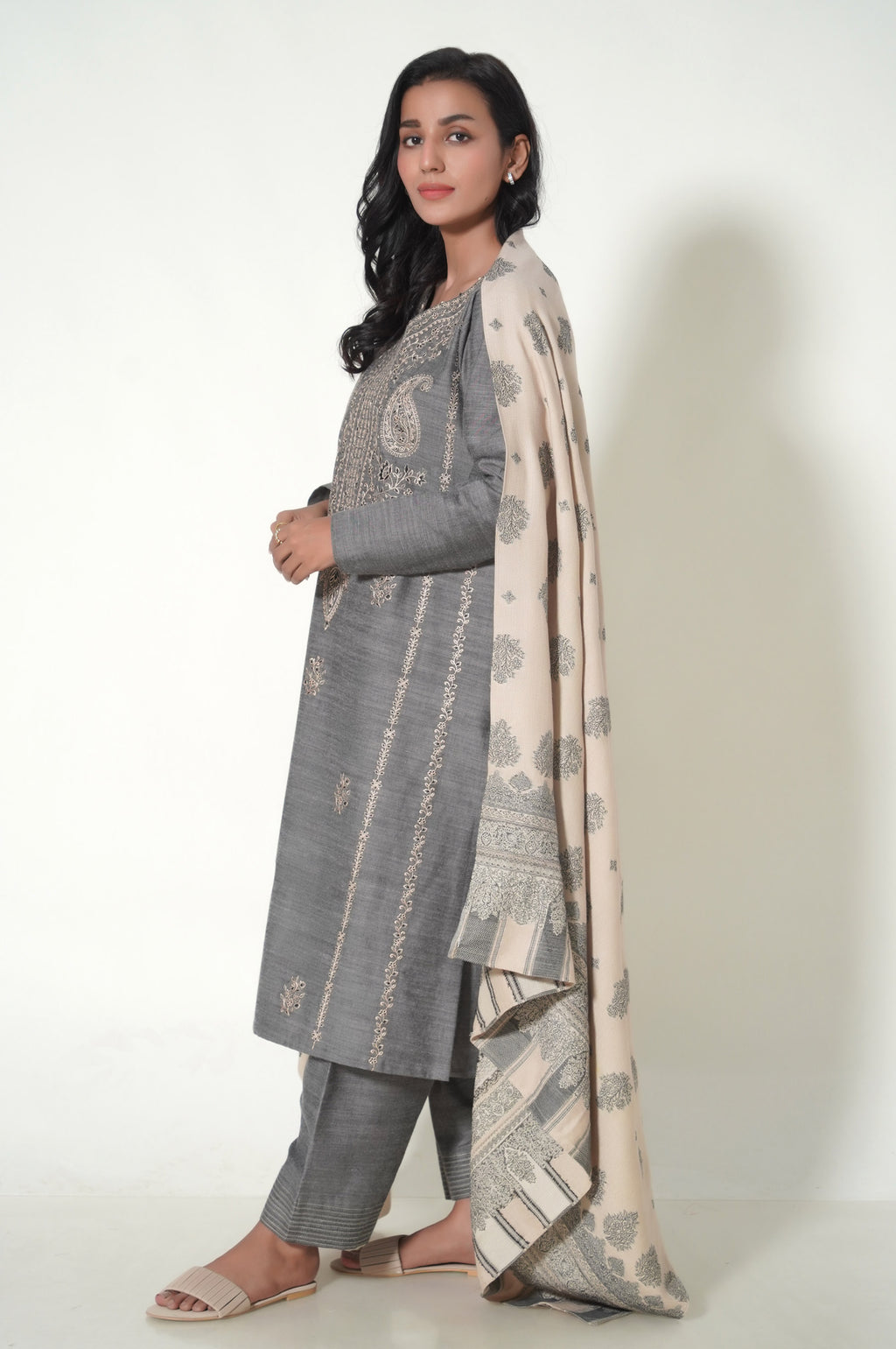 Unstitched 3 Piece Textured Slub Suit