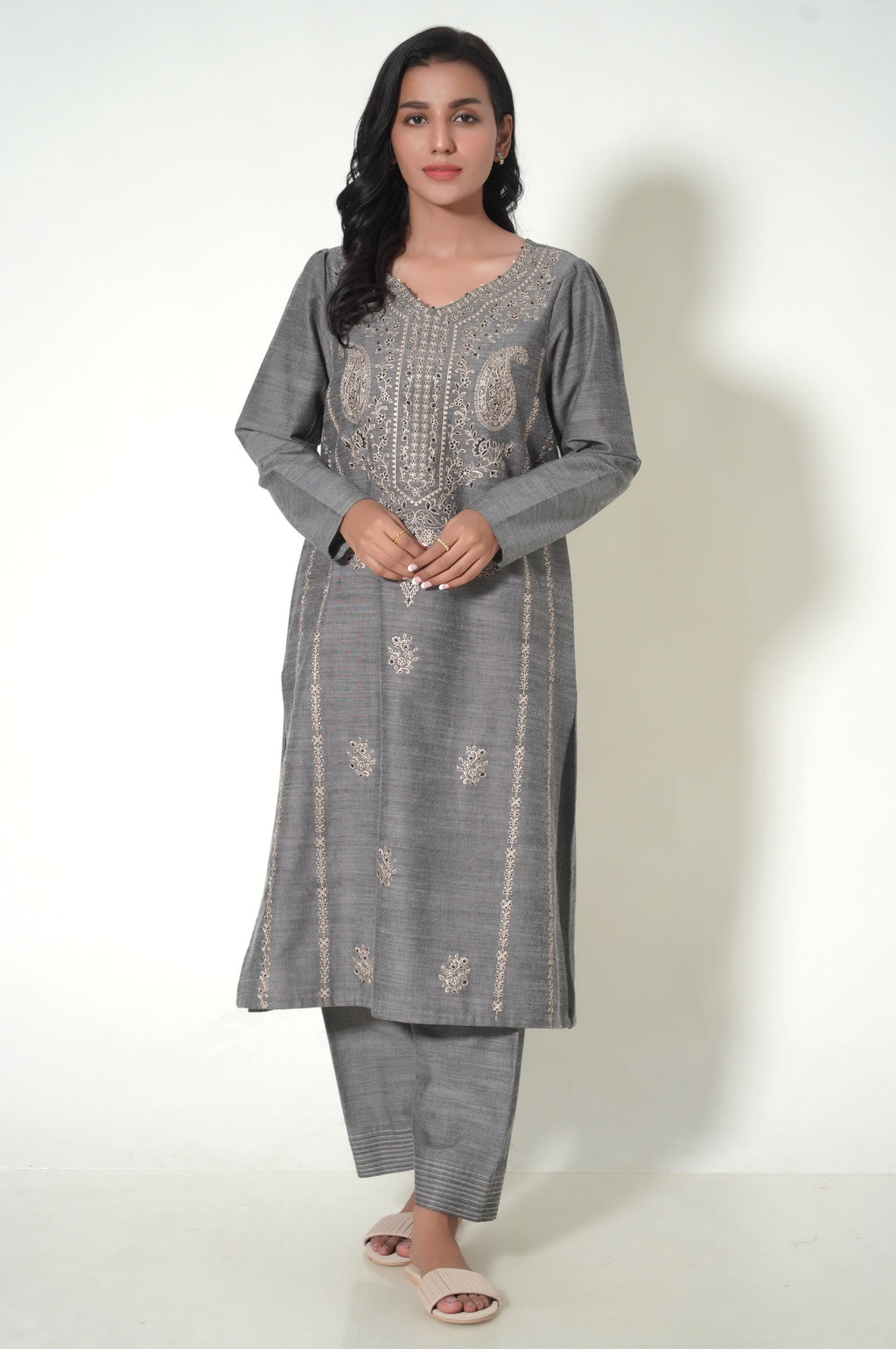 Unstitched 3 Piece Textured Slub Suit