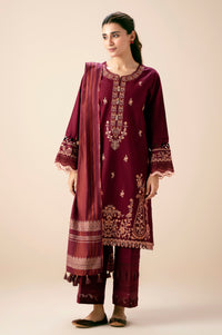 Unstitched 3 Piece Embroidered Textured Slub Suit