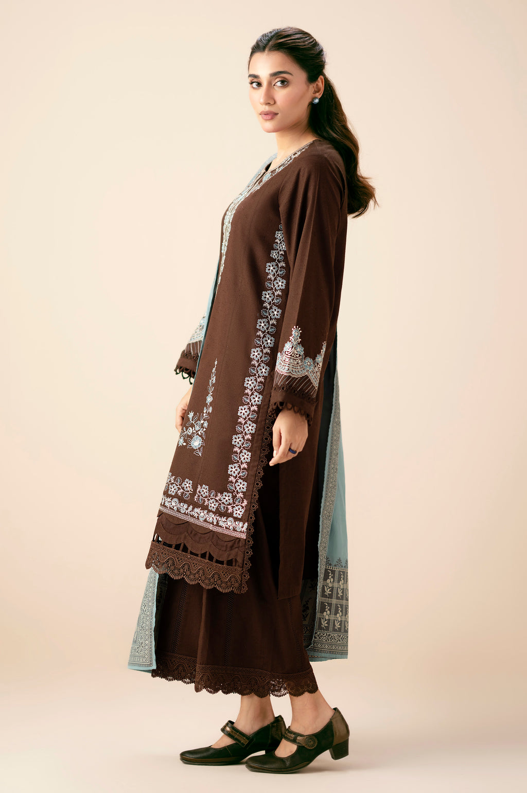 Unstitched 3 Piece Embroidered Textured Slub Suit