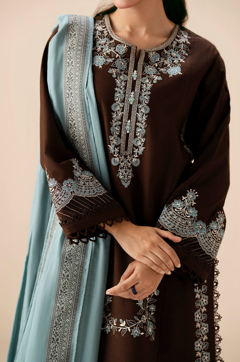Unstitched 3 Piece Embroidered Textured Slub Suit