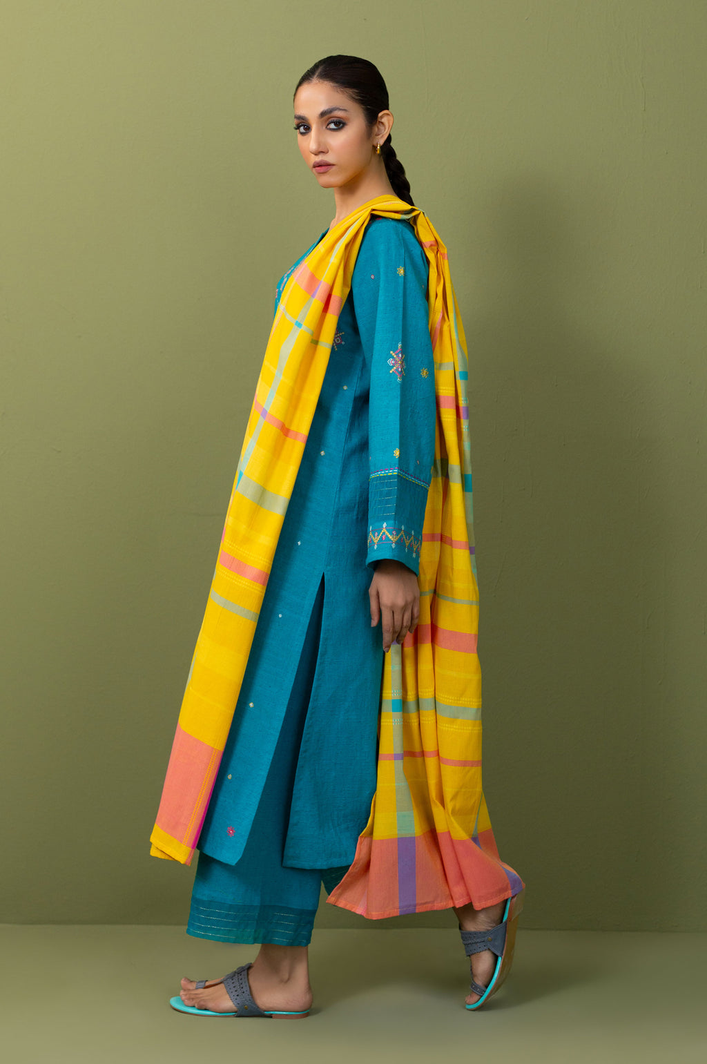 Unstitched 3 Piece Textured Slub Suit