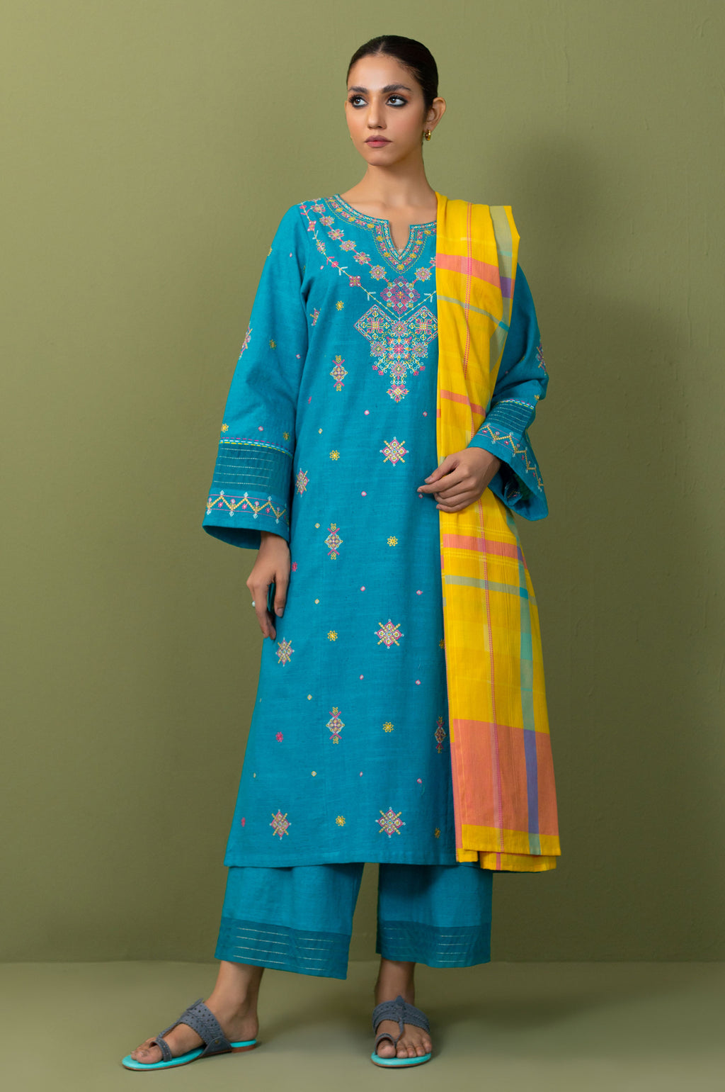 Unstitched 3 Piece Textured Slub Suit