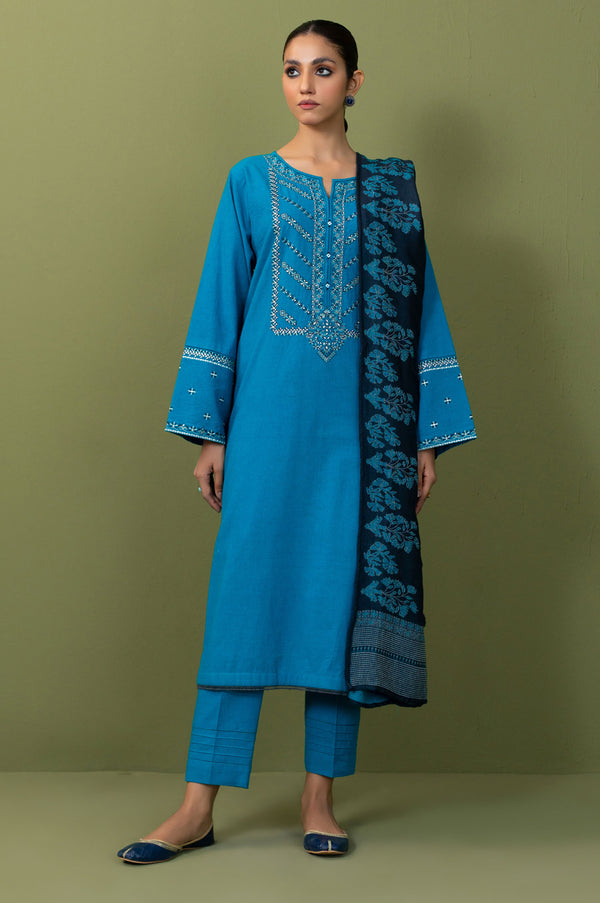 Unstitched 3 Piece Embroidered Neps Khaddar Suit