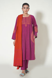 Unstitched 3 Piece Embroidered Thai Khaddar Suit