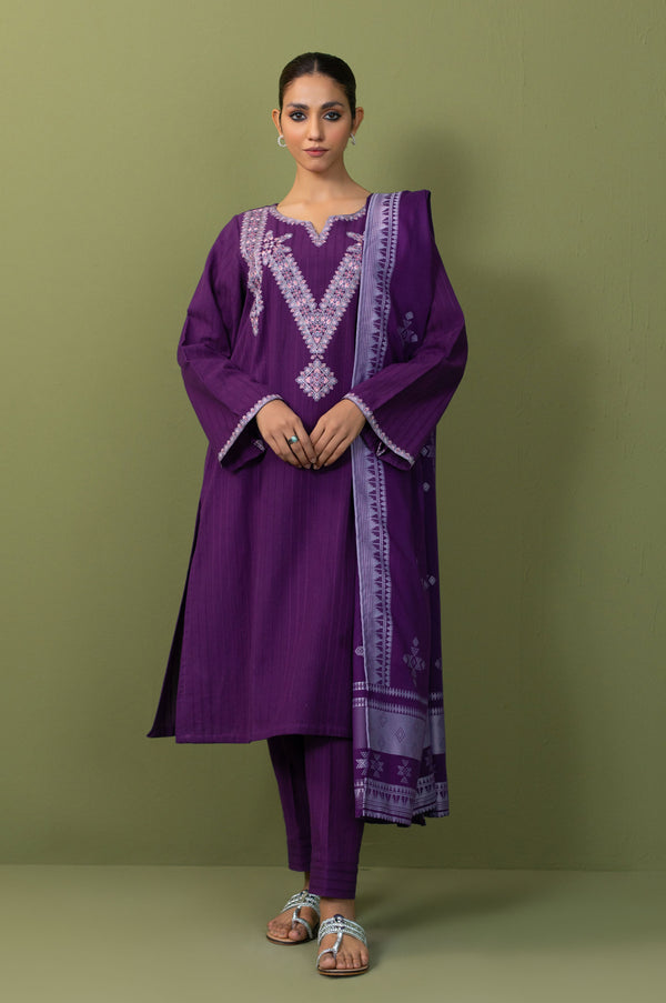 Unstitched 3 Piece Embroidered Dobby Net Suit
