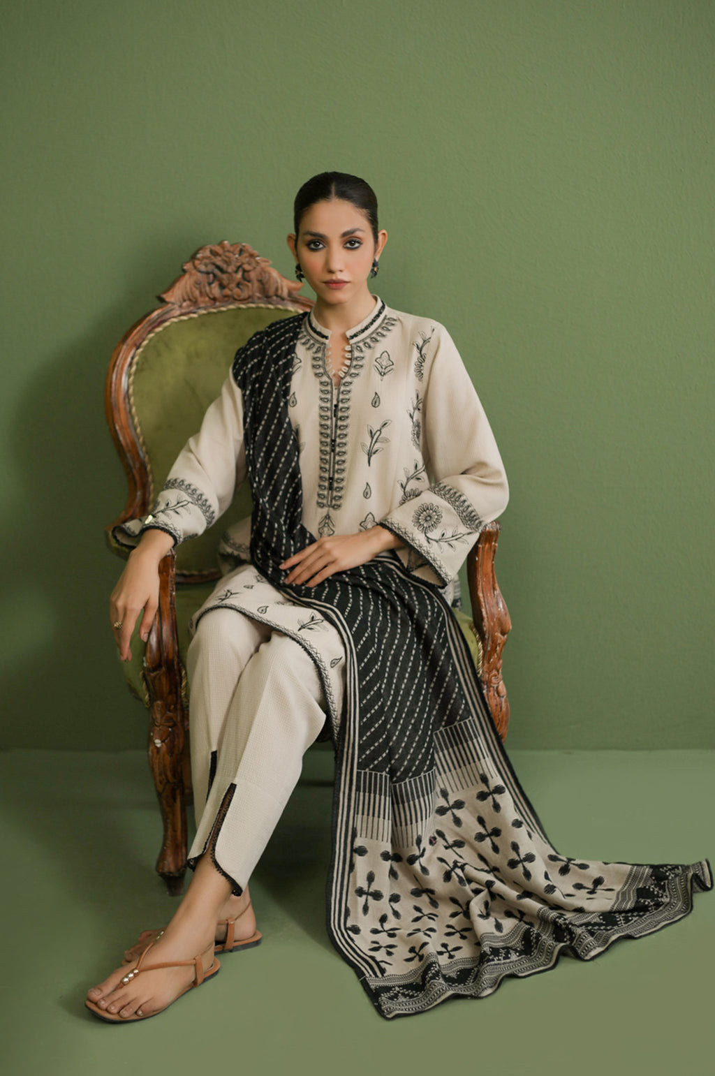Unstitched 3 Piece Textured Slub Suit