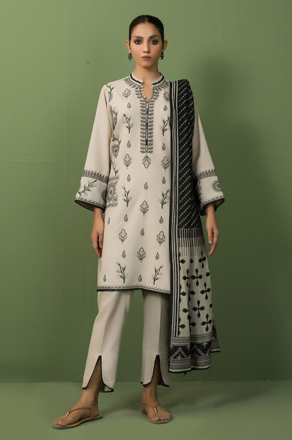 Unstitched 3 Piece Textured Slub Suit