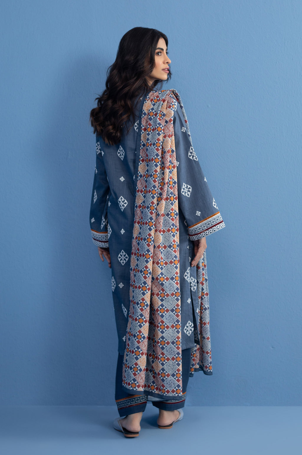 Unstitched 3 Piece slub printed suit