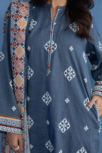 Unstitched 3 Piece slub printed suit