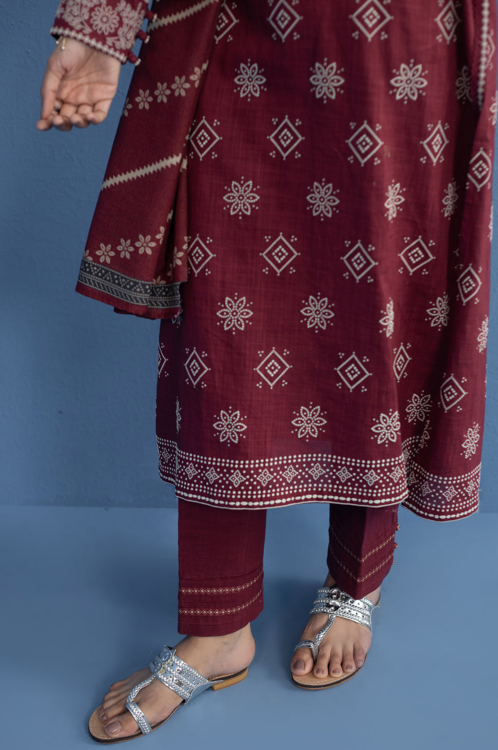 Unstitched 3 Piece slub printed suit