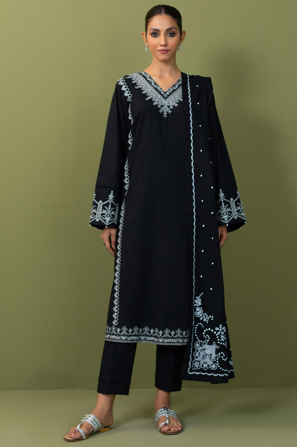 Unstitched 3 Piece Embroidered Khaddar Suit