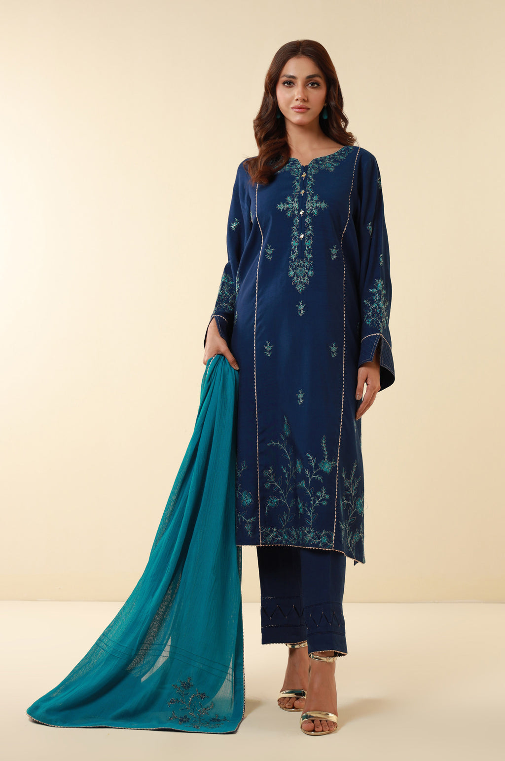 Durnaz By Sahane Embroidered Raw Silk Suits Unstitched 3 Piece SNE23DR BR-1204 Nayab - Formal Collection