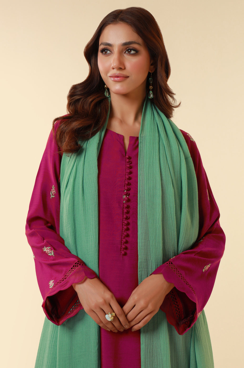 Unstitched 3 Piece Embroidered Raw Silk Suit