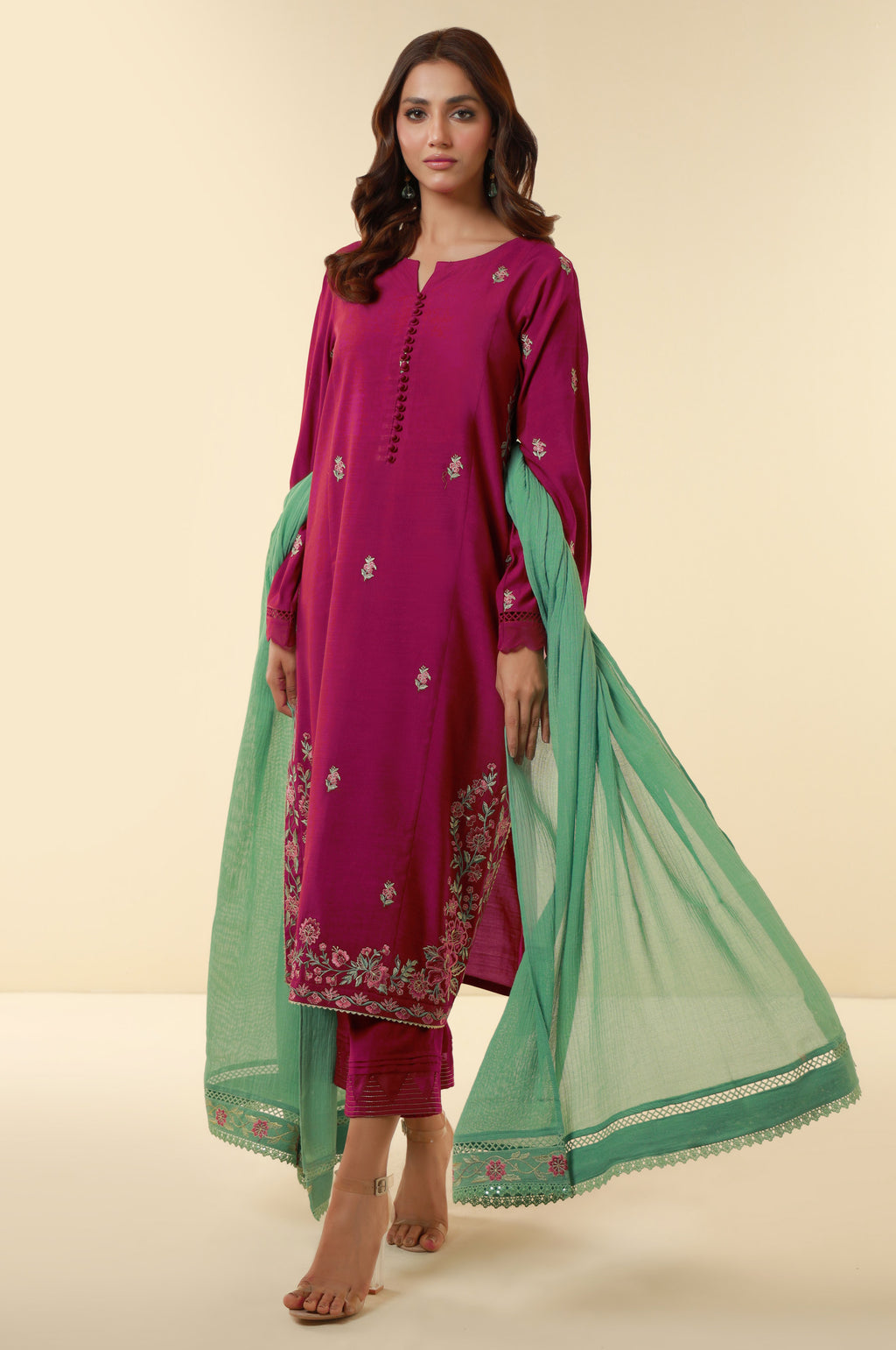 Unstitched 3 Piece Embroidered Raw Silk Suit