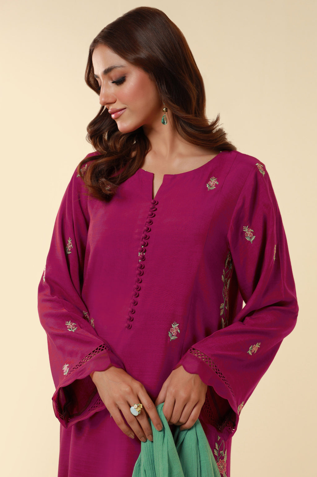 Unstitched 3 Piece Embroidered Raw Silk Suit