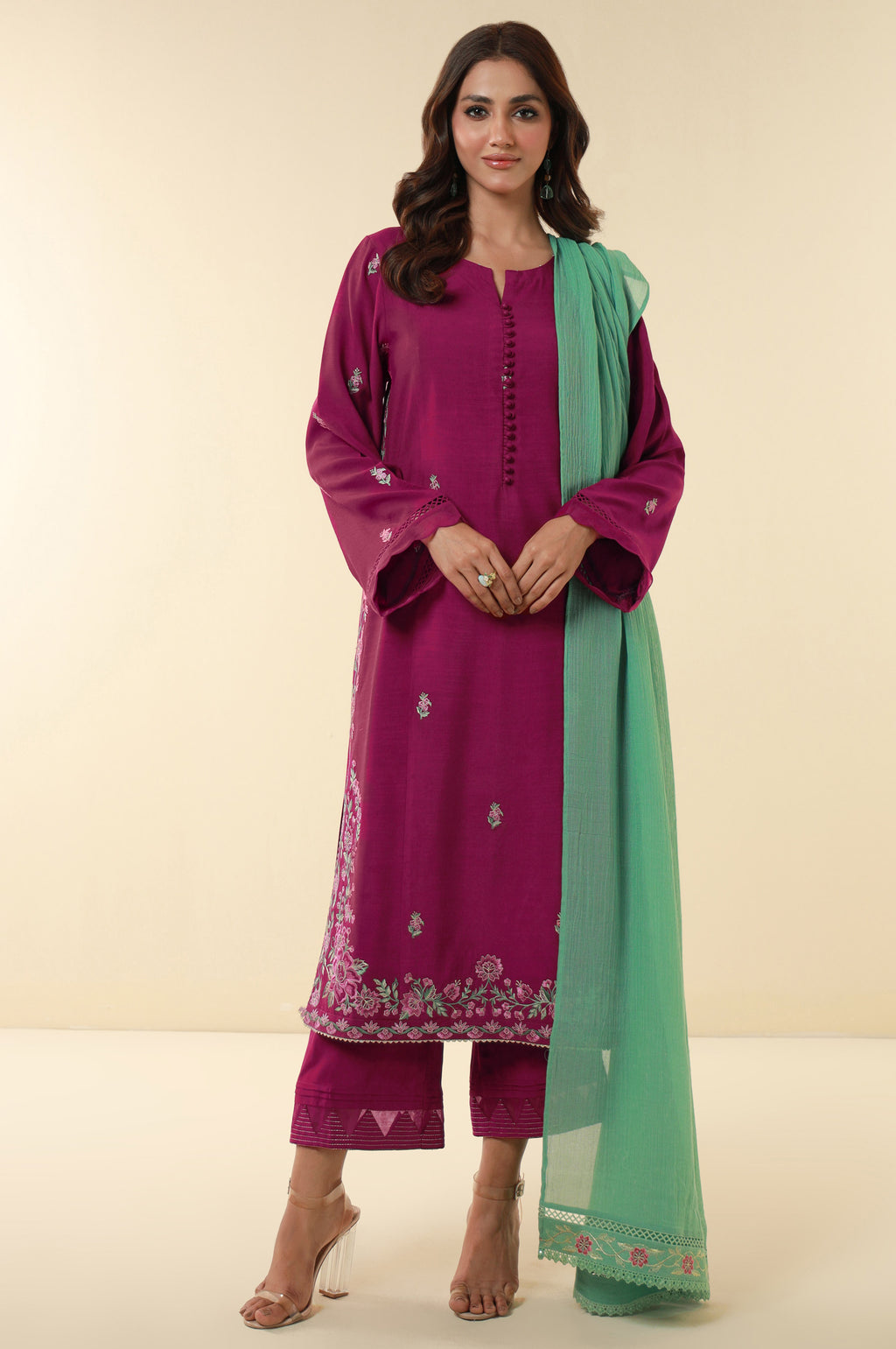 Unstitched 3 Piece Embroidered Raw Silk Suit