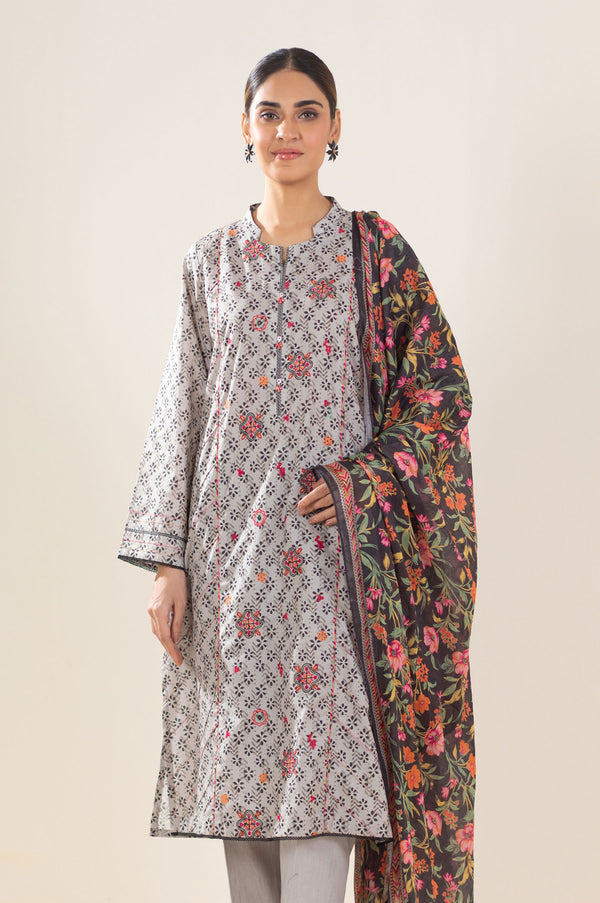 Stitched 3 Piece Embroidered Lawn Suit