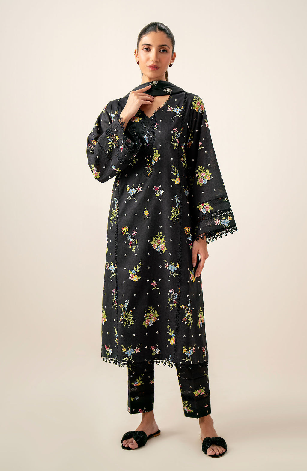 Unstitched 3 Piece Printed Lawn with Printed Cambric Bottom