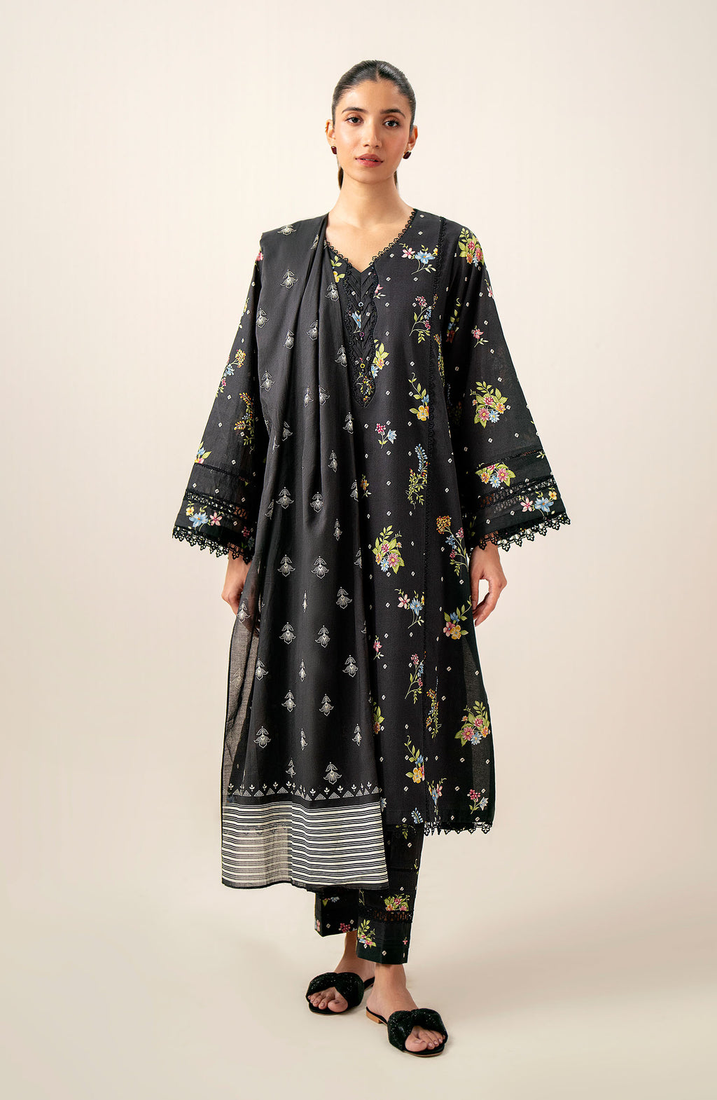 Unstitched 3 Piece Printed Lawn with Printed Cambric Bottom