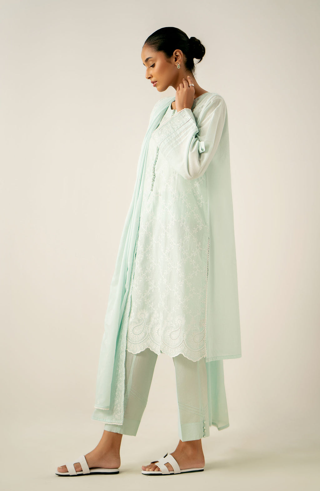 Stitched 3 Piece Embroidered Chikankari Lawn Suit