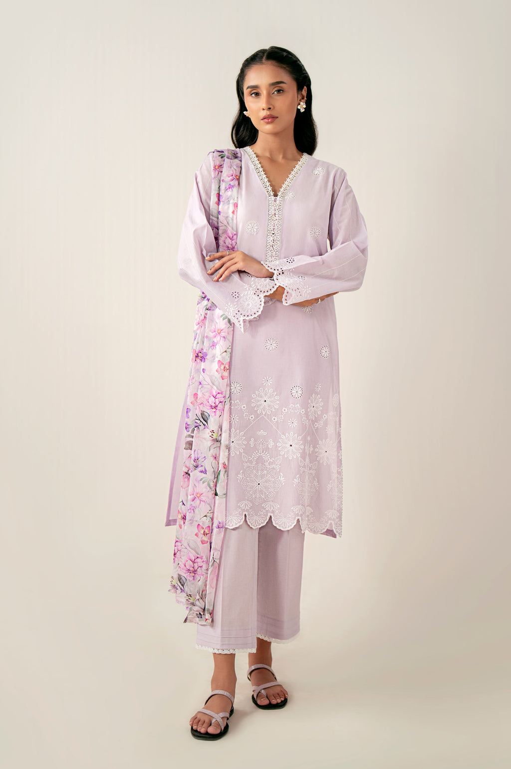 Unstitched 3 Piece Embroidered Chikankari Lawn Suit