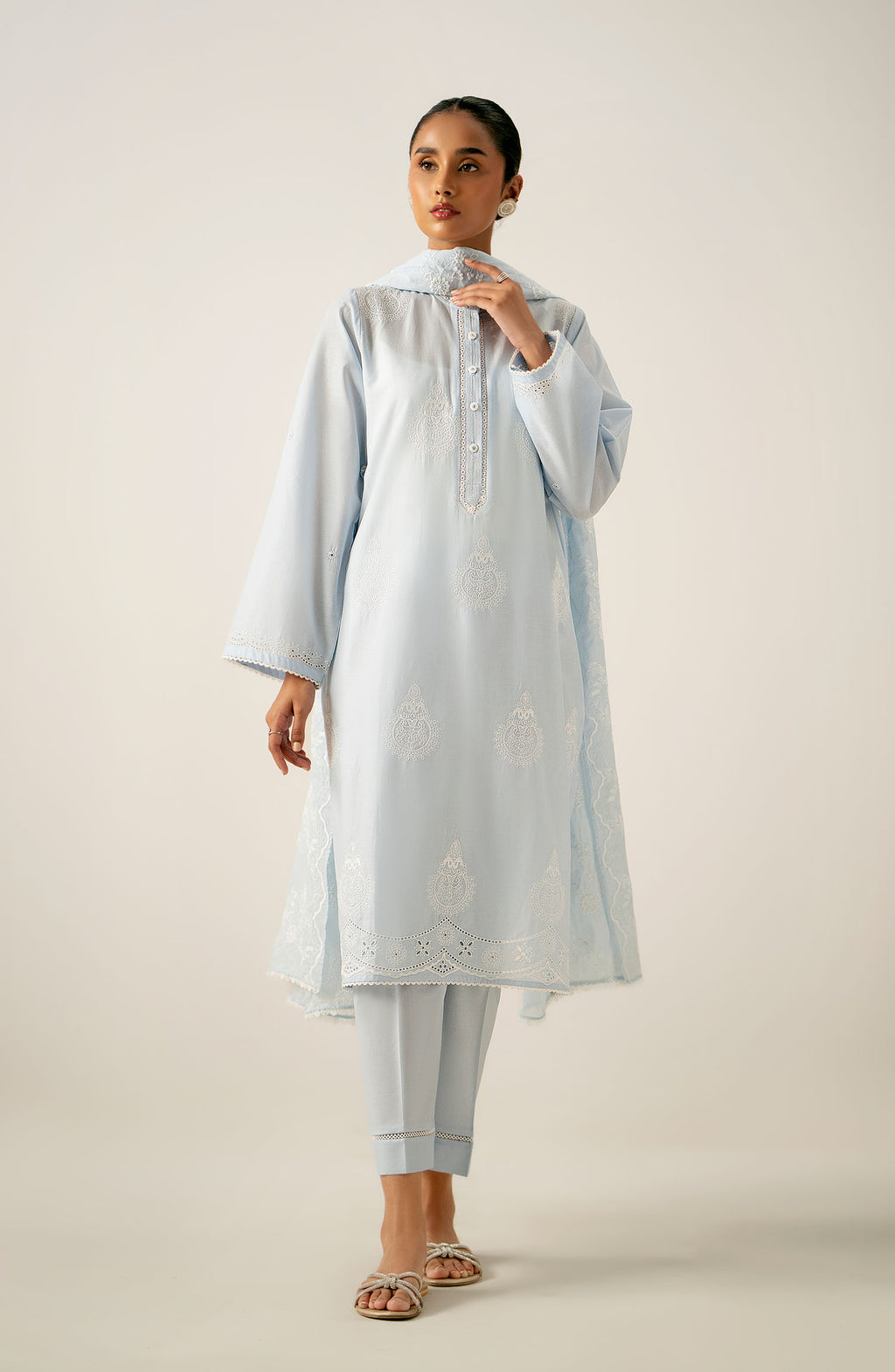 Stitched 3 Piece Embroidered Lawn Chikankari Suit
