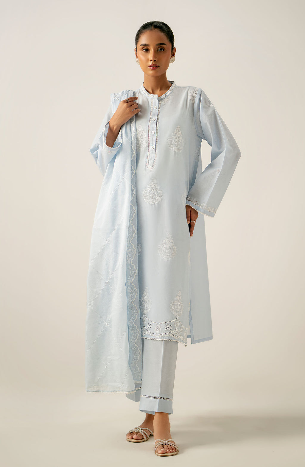 Stitched 3 Piece Embroidered Lawn Chikankari Suit