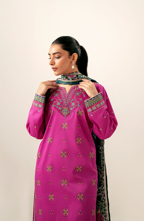 Unstitched 3 Piece Printed Lawn Suit with Cambric Bottom