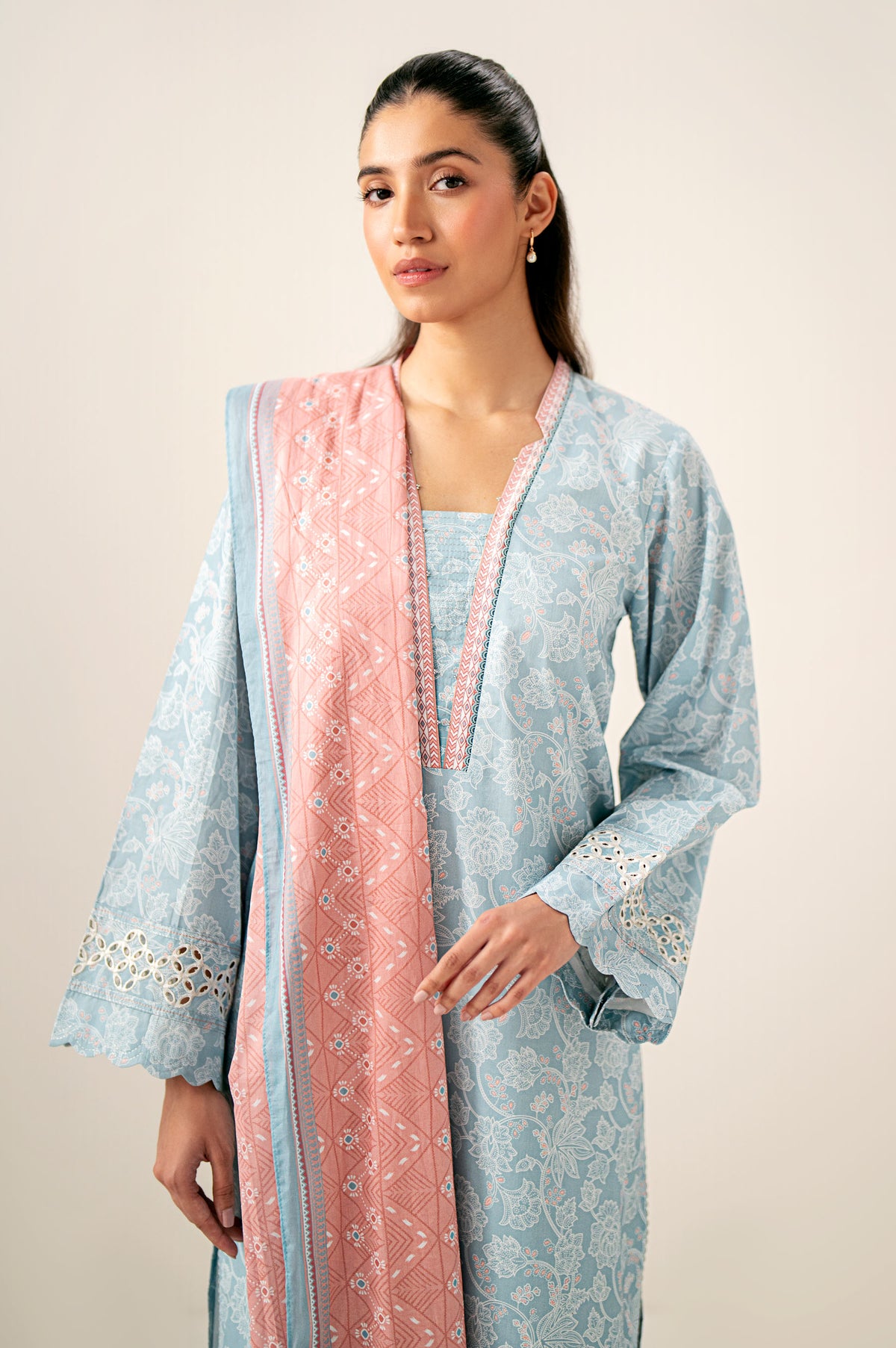 Unstitched 3 Piece Embroidered Lawn Shirt with Printed Lawn Dupatta